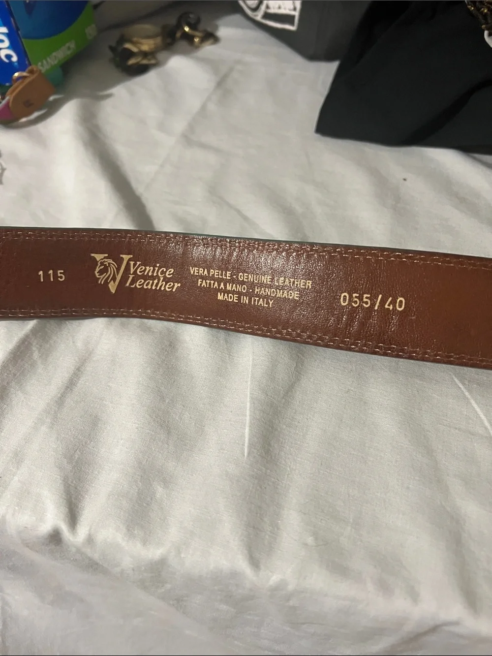 Men's Brown Leather Belt with Teal Edge - Classic Casual Style